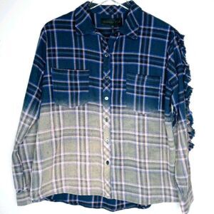 Kendall + Kylie Plaid Ombre Button Up with Fringe